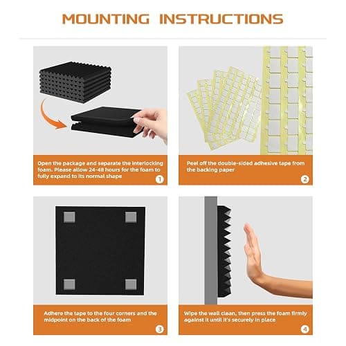 54 Pack Sound Proof Foam Panels |12"×12"×1" Quick-Recovery Soundproof Wall Panels | High Density Sound Dampening Panels for Home Studio |With Adhesive Stickers 270PCS thumbnail 5