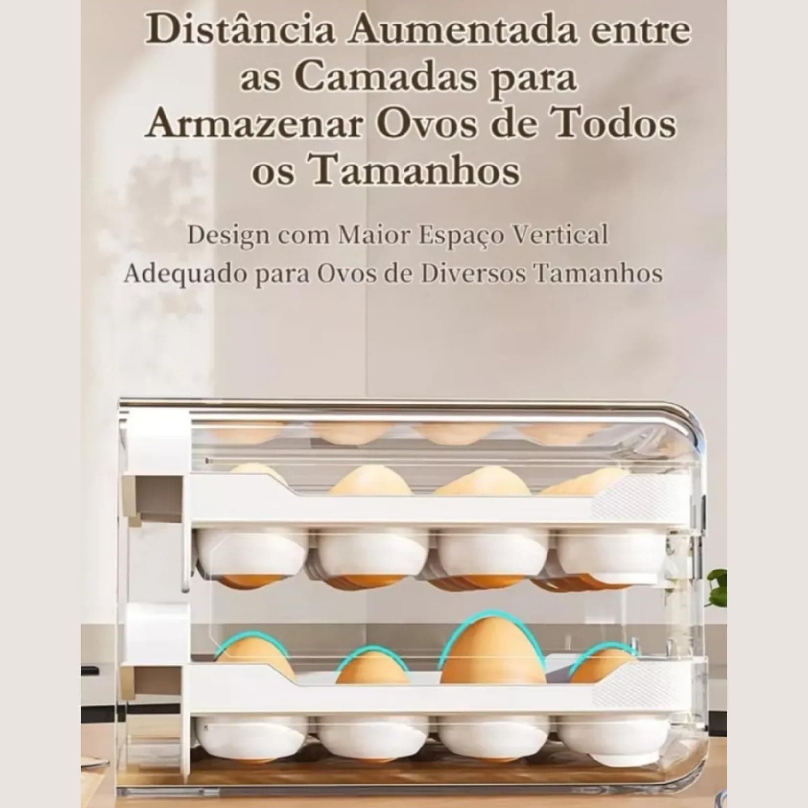 Organizador de Ovos Empilhável 32 Unidades 2 Gavetas Deslizantes com Tampa Transparente | Ideal para Geladeira | Armazenamento Seguro e Prático | Evita Quebras e Economiza Espaço thumbnail 3