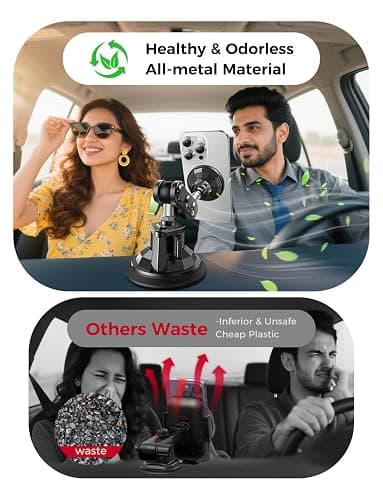 MAGIC JOHN Magnetic Car Phone Holder [Strong Suction&Strong Magnetic] 360° Adjustable Car Phone Mount for Windshield, Ultra-Durable Metal, Suction Cup Car Phone Mount for iPhone Samsung All Smartphone thumbnail 7