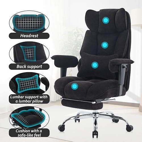 Efomao Executive Office Chair, Soft-Cushioned Computer Chair with Foot Rest, Fabric Home Office Desk Chairs, Big and Tall Office Chairs, Black thumbnail 7