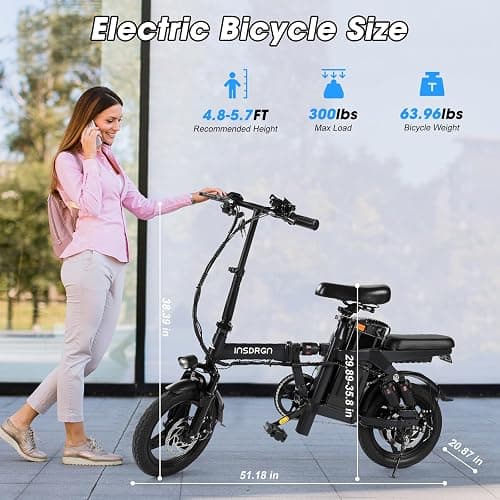 INSDRGN Electric Bike for Adults and Teens,14" Folding Adult E Bike with 650W Peak Motor,20MPH,28Miles Range,Advanced 9-Point Suspension & Dual Disc Brake,Removable Battery,UL 2849 Certified thumbnail 7
