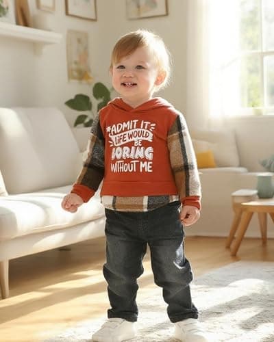 NZRVAWS Toddler Baby Boy Clothes Letter Printed Plaid Hoodie Shirt Denim Ripped Jean Pants Infant Fall Winter Outfits 6M-8T thumbnail 2