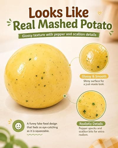 Potato Squishy Handmade Fidget, Realistic Fake Food Stress Ball, Mashed Potato Skin Soft Filled Squeeze, Toy Squeeze Shapeable for Anxiety Relief, Squishy Handmade Fidget(2in/5cm) thumbnail 3