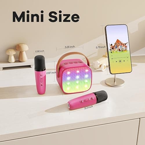 YLL Mini Karaoke Machine for Kids Toys, Portable Bluetooth Speaker with 2 Wireless Microphones, Birthday Gifts for Girls 3, 4, 5, 6, 7, 8, 9, 10, 11, 12+ Years Old Toddler Teens (Hotpink) thumbnail 7