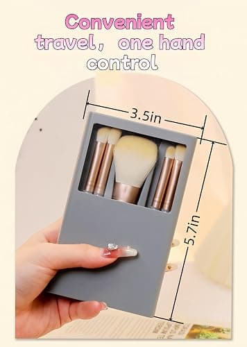 5-Piece Professional Makeup Brush Set with Mirror & Travel Case Hypoallergenic Vegan Bristles for Sensitive Skin Luxury Gift-Ready Box, Portable Cosmetic Kit for Brides, Travel, On-the-Go Touchups (1) thumbnail 6