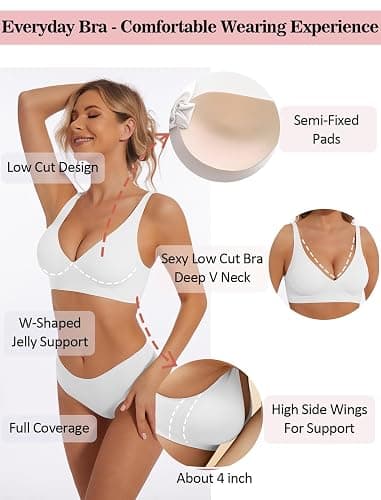 BOUFOR Deep V Bra Low Cut Sexy Push Up Bralettes for Women Padded Comfy Smoothing Wireless Lifting Bras Seamless Bralette thumbnail 5