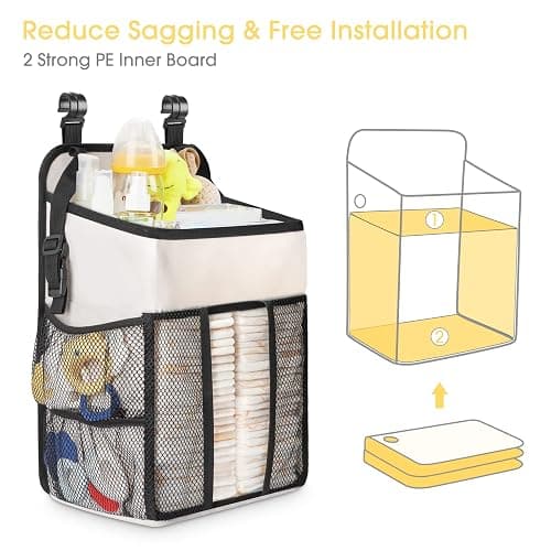 Maliton Hanging Diaper Organizer - Caddy for Changing Table, Crib, Pack n' Play - Stacker Holds 52+ Diapers - Nursery Organizer & Baby Shower Gifts - Beige thumbnail 4