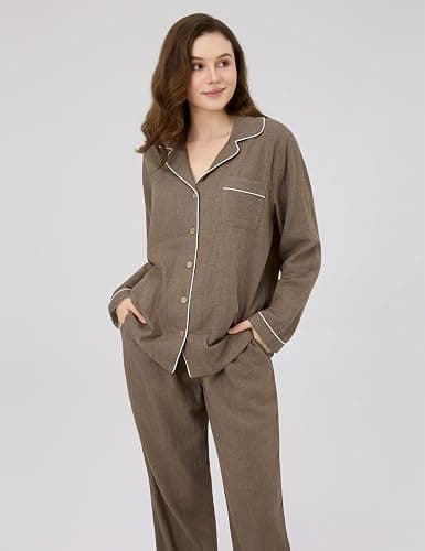 CLOUDCOVE Pajamas for Women Set 100% Gauze Cotton Linen Feel Pajama 2 Piece Sleepwear Nightwear Soft Button Pjs Lounge Set thumbnail 5