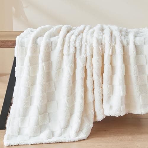 NEWCOSPLAY Super Soft Throw Blanket Ivory Premium Silky Flannel Fleece 3D Checkered Lightweight Bed Blanket All Season Use (Ivory Checkered, Throw(50"x70")) thumbnail 8