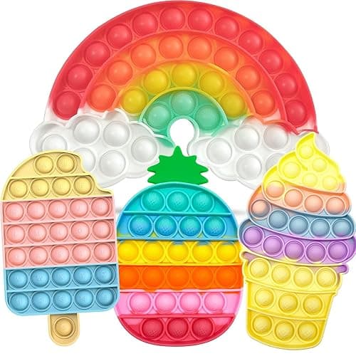 4 Pcs Fidget Toys for Kids, Rainbow Push Bubble Fidget Toys Ice Cream Sensory Toy Pineapple Squeeze Toys Set for ADHD Autism Stress Relief Toy for Girl Gift - IC+PA2+RC+LIC 4PCS