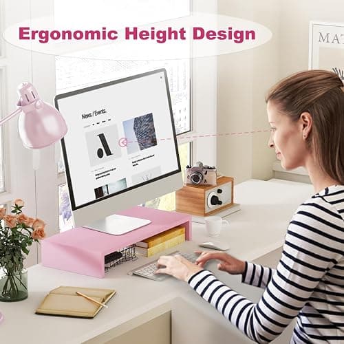TEAMIX Pink Monitor Riser-20L inch, Wood Monitor Stand for Desk, Sturdy TV/Screen/PC/Printer/Laptop Riser,Computer Shelf with Storage TV Holder for Home Office (Pink, 20 inch) thumbnail 4