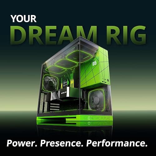 Geometric Future M5 Tempered Glass Mid Tower, E-ATX/ATX Gaming Case, 1.2mm Steel, Type C, Toolless Panels, Support 420/360 Radiator, ARGB PWM 140m Fan x 5 Pre-Installed, Black/Green, GEO-M5F-BNY thumbnail 2