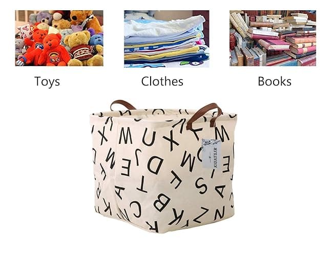 Square Storage Basket Canvas Collapsible Organizer Bins for Book, Nursery, Kid's Toys, Closet & Laundry, Gift Baskets(Letter) - Letter thumbnail 4