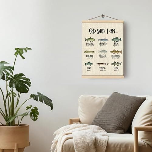 HKTZM Christian Bible Scripture God Says I am Fishing Wooden Poster Hangers 12.5x17 Inch,Home Kids Room Nursery Playroom Decor,Fishing Gifts for Kids Girls Boys,Christian Gifts for Women Teen Girls thumbnail 5