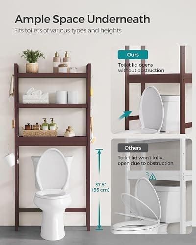 SONGMICS Over The Toilet Storage, 3-Tier Over Toilet Bathroom Organizer with Adjustable Shelf, 10.2 x 24.8 x 66.9 Inches, Space-Saving, Brown UBTS01BR thumbnail 7