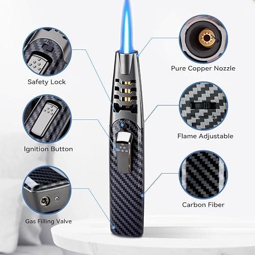 ZQMW Torch Lighter, Butane Lighter, Windproof Adjustable Big Jet Flame Butane Torch, Refillable Gas Long Torch Lighter with Safety Lock for Candle Grill Camping BBQ Kitchen Soldering, Gas Not Included thumbnail 4