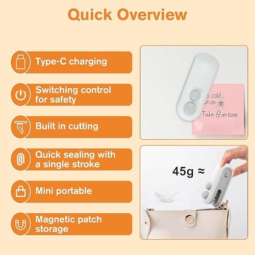 Mini Bag Sealer, 2026 2-in-1 USB-C Rechargeable Snack Bag Sealer, Magnetic Food Sealer with Cutter Bag Resealer Machine Handheld Heat Sealer for Plastic Snack Bags Freshness thumbnail 4