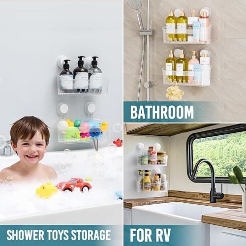 TAILI Shower Caddy Suction Cup, Heavy Duty Bathroom Organizer, Removable Shelves for Inside Shower, Shampoo, Waterproof Suction Plastic Storage for Bathroom Accessories Holder, Frosted Clear thumbnail 4