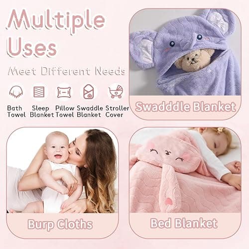 FOINEMYED 2 Pack Hooded Towels for Toddlers - Thick 55" x 27.5" Baby Bath Towel Set for Girls and Boys - Super Absorbent, Age 1-5, Elephant & Rabbit thumbnail 5