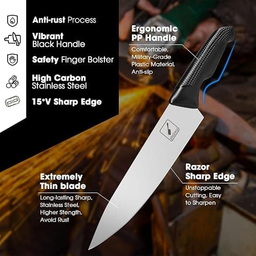 imarku Knife Set with Block, Sharp Knife Set with Built-in Sharpener, Japanese Stainless Steel Kitchen Knife Set with Non-Slip Ergonomic Handle, Dishwasher Safe, 14 PCS Christmas Gifts, Black thumbnail 4