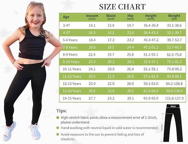 Gnainach Girls Running Pants High Waisted Soft Comfy Elastic Compression Yoga Leggings for Toddler Kids Teens Dance Workout thumbnail 7