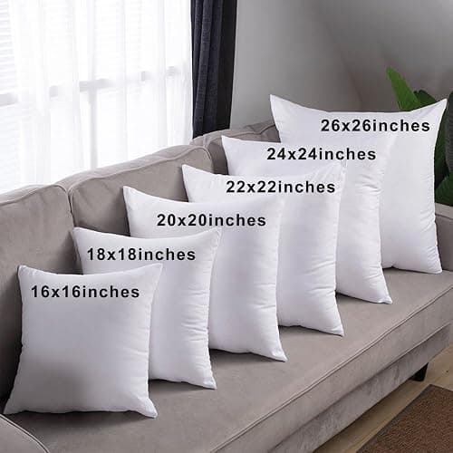 HITO 18x18 Pillow Inserts (Set of 2) - Down Alternative 100% Cotton Cover Decorative Square Throw Pillows White for Couch Bed Sofa thumbnail 7