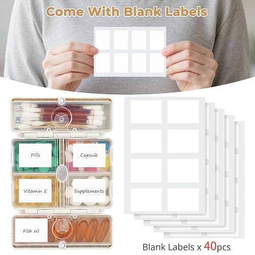 Zentiky Small Daily Pill Organizer with Labels, Medicine Pill Organizer Fit with Your Purse or Pocket for Travel to Hold Vitamin, Fish Oil, Supplement,Cotton Swabs, Bandages or Jewelry-Beige thumbnail 4