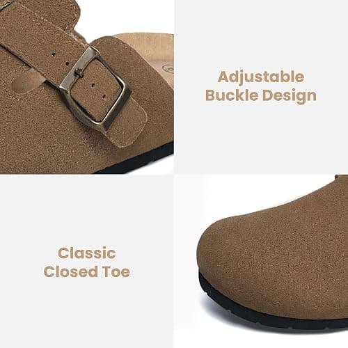 Xiakolaka Women's Genuine Suede Clogs with Arch Support | Slip On Comfort Cork Footbed Mules, Non-Slip Potato Shoes, Adjustable Metal Buckle, Suitable for Casual Daily Wear & Walking thumbnail 6