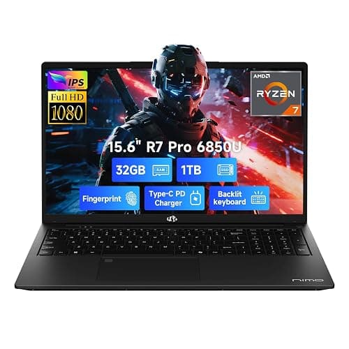 NIMO 15.6" Light-Gaming-Laptop, 8 Cores AMD Ryzen 7 Pro 6850U 32GB LPDDR5 RAM 1TB SSD (Beat i7-1360P Up to 4.7GHz) AMD Radeon 680M GPU IPS FHD Computer with 100W Type-C Backlit Keyboard Fingerprint - Image 1