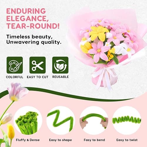 600PCS Pipe Cleaners Flower Kit, Pipe Cleaners Craft Bulk Chenille Stems Flower Making Set with Floral Wrapping Paper, Gardening Tape, Stamen, Floral Wires & Ribbon for Art and Craft Supplies thumbnail 2