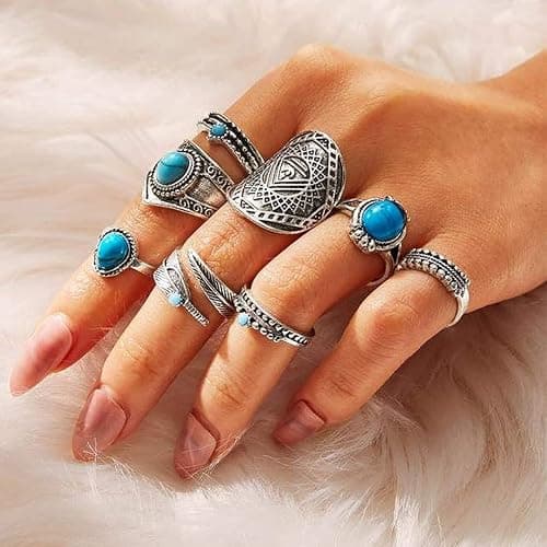 82 Pcs Vintage Gold Silver Knuckle Rings Set for Women, Bohemian Stackable | Midi Rings Pack, Boho, Retro Stone, Stacking Joint Finger Rings thumbnail 3