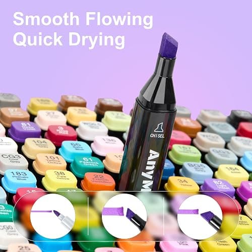 AnyMark Alcohol Markers, 80 Colors Dual Tip Art Coloring Markers Set for Adult Book Drawing Sketching Painting, Chisel & Fine, Black Penholder thumbnail 3