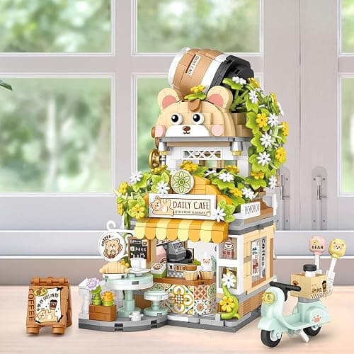 MindBox City Cafe Building Blocks Toys, Openable Coffee Shop Building Set for Boys Girls Age 8+,1077pcs Mini Bricks (Green) thumbnail 4