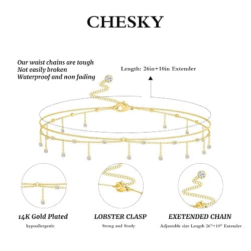 CHESKY Waist Chain for Women, Dainty 14k Gold Plated Waist Beads Gold Chain Belt for Womens Simple Body Chain Jewelry for Womens Belly Chain Y2k Belt Accessories Gold Jewelry for Women Gifts thumbnail 6