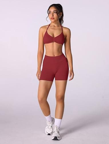 ABOCIW Womens Seamless Workout Sets 2 Piece Strappy Halter Sports Bra Scrunch Butt Shorts Gym Yoga Outfits thumbnail 6