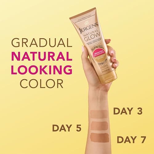 Jergens Natural Glow Self Tanner Body Lotion, Sunless Tanning, Fair to Medium Skin Tone, Daily Moisturizer with Coconut Oil, Vitamin E and Antioxidants, 7.5 Oz thumbnail 4