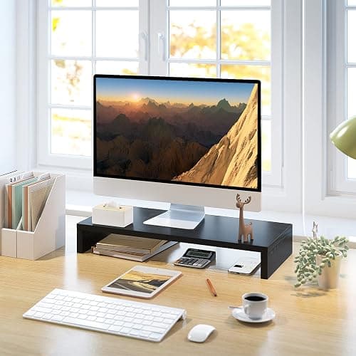 TEAMIX 20 Inch Monitor Stand Riser, Black Desktop Stand for PC/TV/Laptop/Printer, Wood Monitor Riser with Storage, Computer Stand Keyboard Organizer thumbnail 8