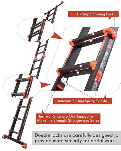LANBITOU Ladder, A Frame 5 Step Ladder Extension, 17 Ft Anti-Slip Multi Position Ladder, Storage Folding Ladder, 330 lbs Security Load Telescoping Aluminum Ladders for Stairs Home Indoor Outdoor Roof | 2mm Thickness Aluminum,Telescoping,Anti-Slip Feet,ANSI Approved,Storage Folding,Security Load for Stairs Indoor Outdoor Roof thumbnail 3