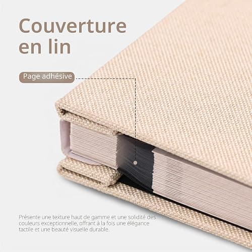 Vienrose Album Photo Adhésif, 40 Pages, 28 x 27 cm, Beige | Lin Relié Scrapbooking avec Un Stylo Métallique pour Mariage Bébé Famille Voyage thumbnail 7