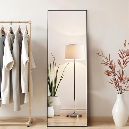 Aidoly Mirror Full Length, Upgraded 16"x59" Body Wall Mirrors with Shatter-Proof Glass, Floor Standing, Hanging or Leaning, Tall Mirror with Stand Aluminum Alloy Frame for Bedroom Cloakroom | Shatter-Proof Glass, Floor Standing, Hanging or Leaning, Tall Mirror with Stand Aluminum Alloy Frame for Bedroom, Black thumbnail 2