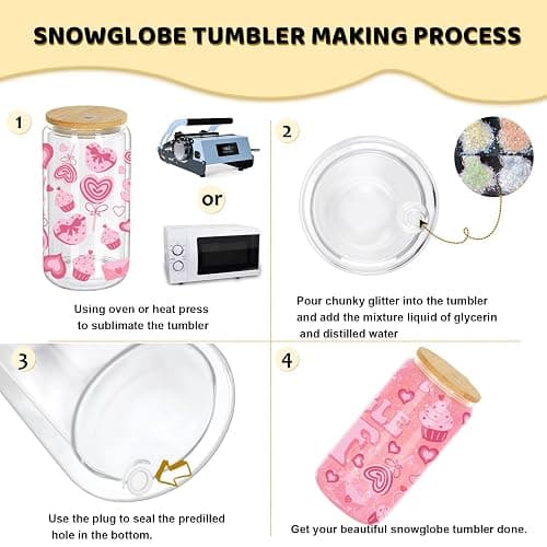 Maucircol 16 Oz Snow Globe Tumbler, 8 Pack Pre-Drilled Sublimation Glass Cup For Glitter Snow Globe Diy, Double Wall Sublimation Glass Tumbler thumbnail 4