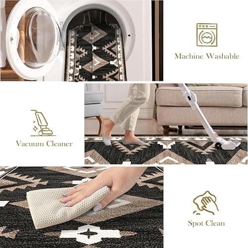 Tijuboni Western Hallway Runner Rug 2x6, Non-Slip Long Runners for Bedroom Kitchen Hall Laundry, Southwestern Area Rugs Washable, Aztec Black-White-Brown thumbnail 7