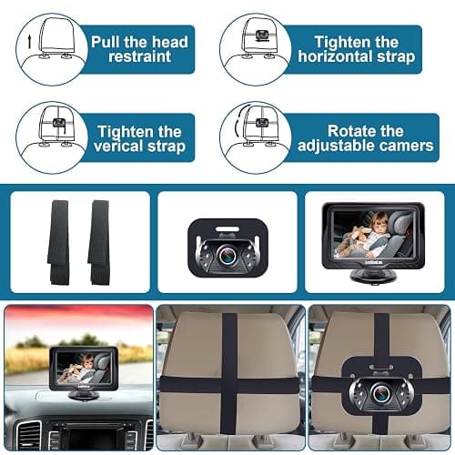 Baby Car Camera Ease Installation - Gift for Newborn Protect Baby's Eyes Color Image Clear Night Vision HD 1080P No-Sloshing Hide Lights 150° Wide View Angle for 3 Kids - LK12 thumbnail 6
