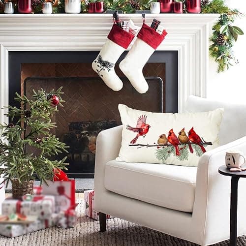 RABUSOFA Christmas Pillow Covers 12x20 Inch,Christmas Decorations Throw Pillow Covers Cardinal Birds Holiday Xmas Decor Cushion Covers for Sofa Home Couch Outdoor Winter Decor Red(18-12) thumbnail 7