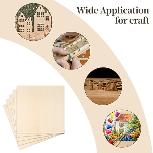 Balsa Wood Sheet, 5 Pack Plywood Sheets, Basswood Sheets 12X12X1/16 Inch, Unfinished Wood Boards Blanks for Laser Cutting, Engraving, Burning, Crafts thumbnail 7