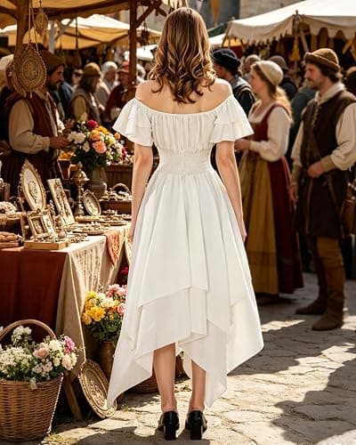 FCCAM Chemise Renaissance Dress Women Short Sleeve Corset Cottagecore Ren Faire Dress Costume with Pockets thumbnail 4