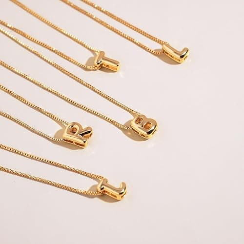 MARYLAX Bubble Gold Letter Necklace for Women, 14k Gold Plated Balloon Initial Necklace, Dainty Gold Necklace for Women, Personalized Bubble Pendant Name Necklace, Fashion Accessories Trendy Jewelry thumbnail 8