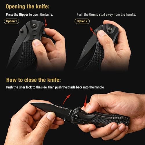 GOOD WORKER Legal Pocket Knife with 2.95” Serrated Blade, Glass Breaker, Seat Belt Cutter - EDC Sharp Folding Knives with Portable Clip - Small Tool for Tactical Camping Survival Hiking - Gifts for Men, Women thumbnail 7