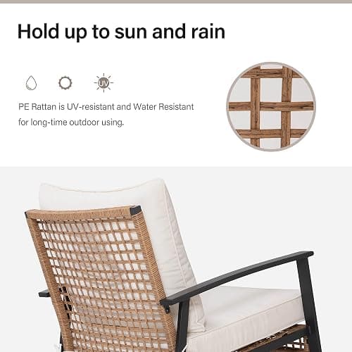 LAUSAINT HOME 3-Piece Rocking Bistro Set, Outdoor Patio Furniture with Thick Cushions and 2-Tier Coffee Table, Oversize Rattan Conversation Set for Garden, Balcony, Backyard (Beige) thumbnail 5