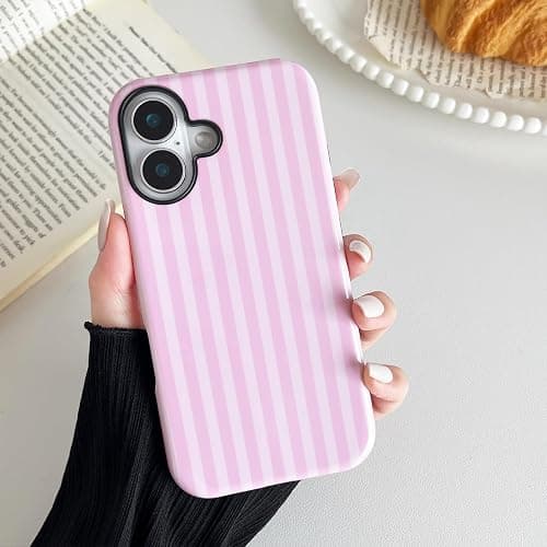 CHEDEMK Compatible with iPhone 17 Case, Cute Fashion Aesthetic Striped Phone Case for Women, Shockproof Soft TPU and Hard PC Protective Phone Cover for iPhone 17 6.3"- Pink thumbnail 3